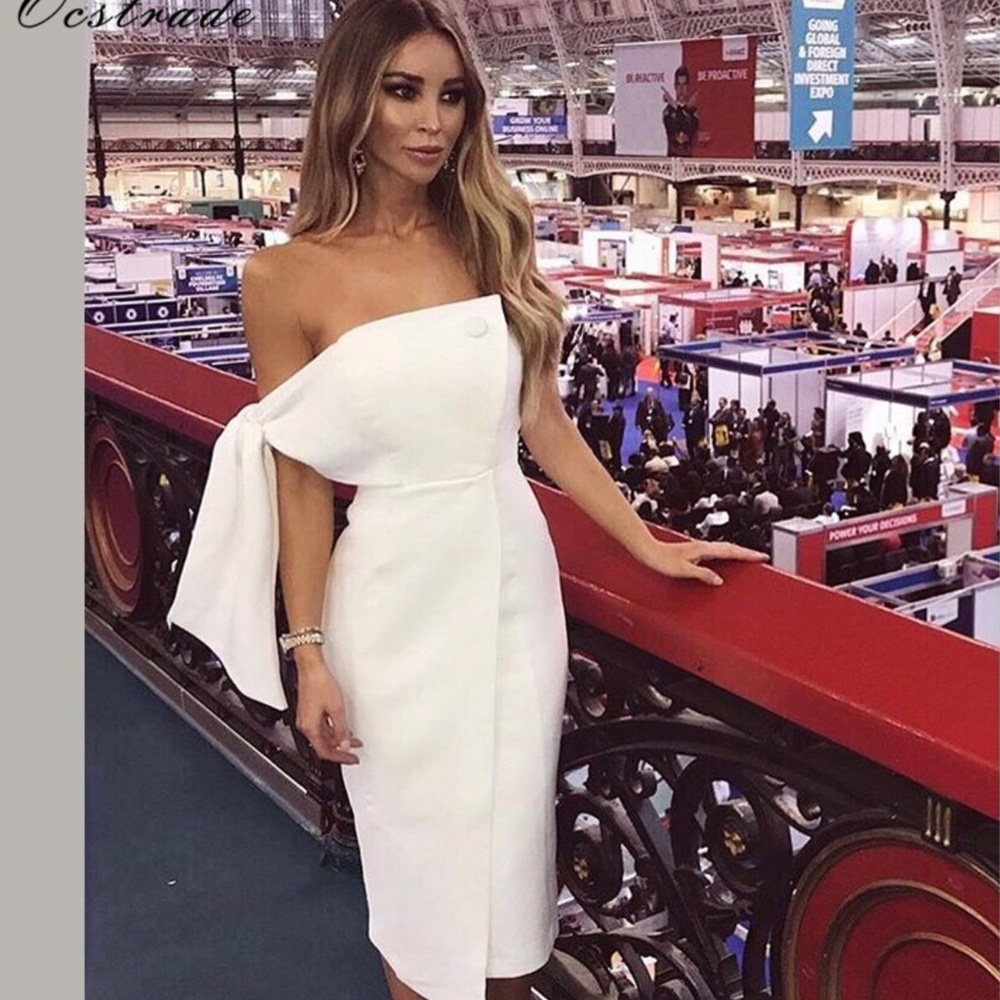 New White Elegant One Shoulder Dress